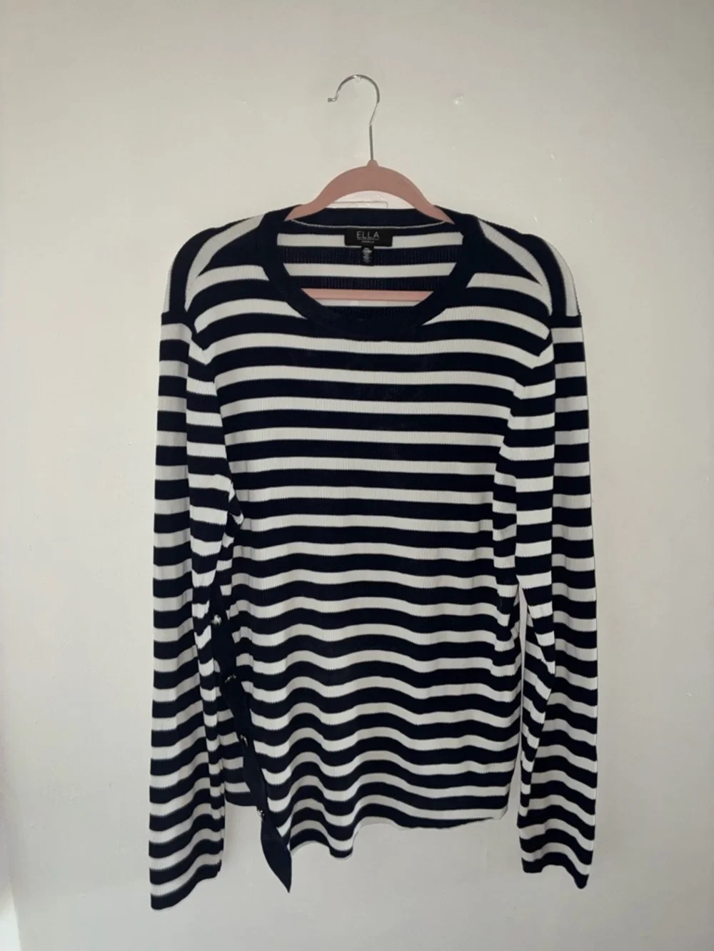 Rafaella Black & White Striped Crewneck Sweater